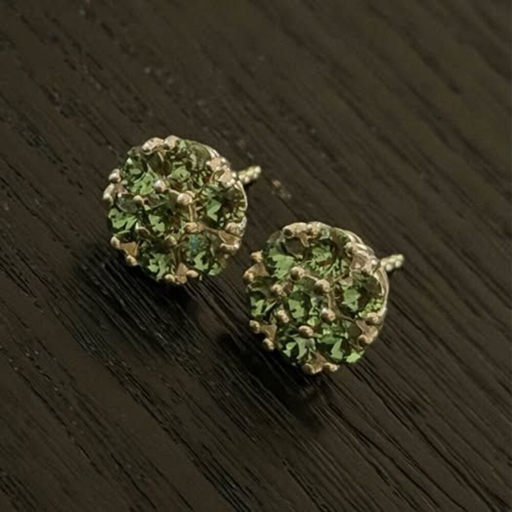 Natural Peridot on Sterling Silver Flower Cluster Studs